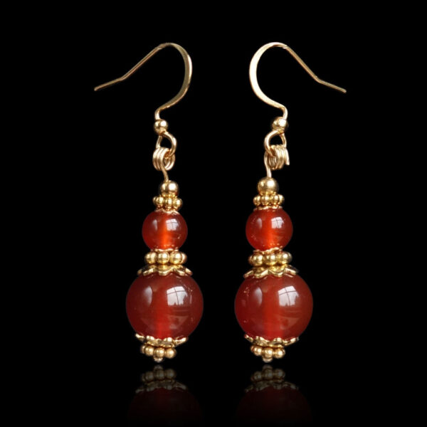 Red Agate Carnelian Earrings Semi-Precious Stone Beads Hypoallergic Stainless Steel Hooks