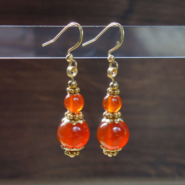 Red Agate Carnelian Earrings Semi-Precious Stone Beads Hypoallergic Stainless Steel Hooks