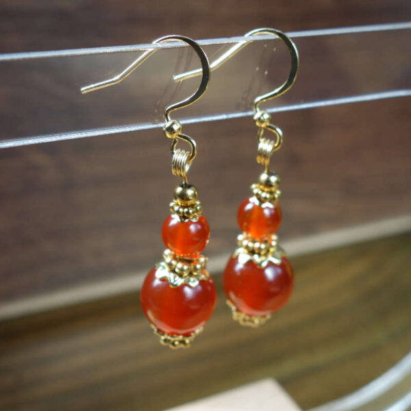 Red Agate Carnelian Earrings Semi-Precious Stone Beads Hypoallergic Stainless Steel Hooks