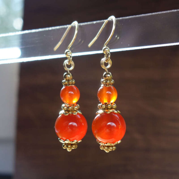 Red Agate Carnelian Earrings Semi-Precious Stone Beads Hypoallergic Stainless Steel Hooks