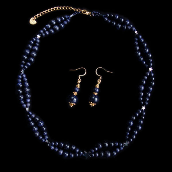 Cosmic-Blue-Goldstone-Beadwork-Necklace-Earrings-Set-Sandstone-Glass-Beads-Hypoallergic-Stainless-Steel08962-1