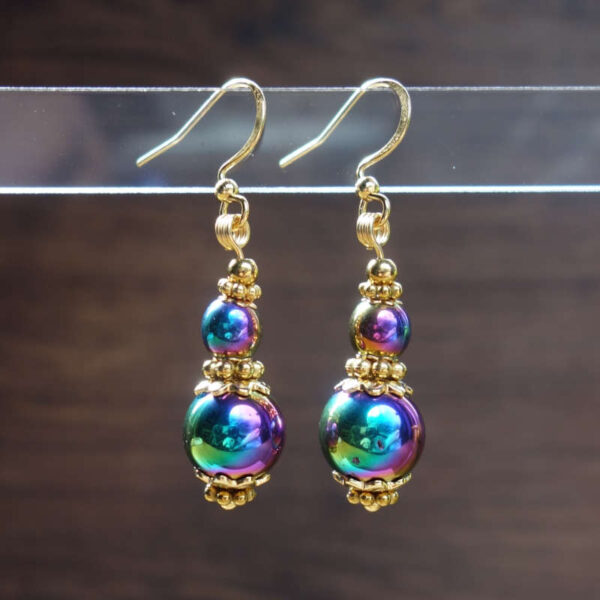 Iridescent Hematine Earrings with Hypoallergic Stainless Steel Hooks