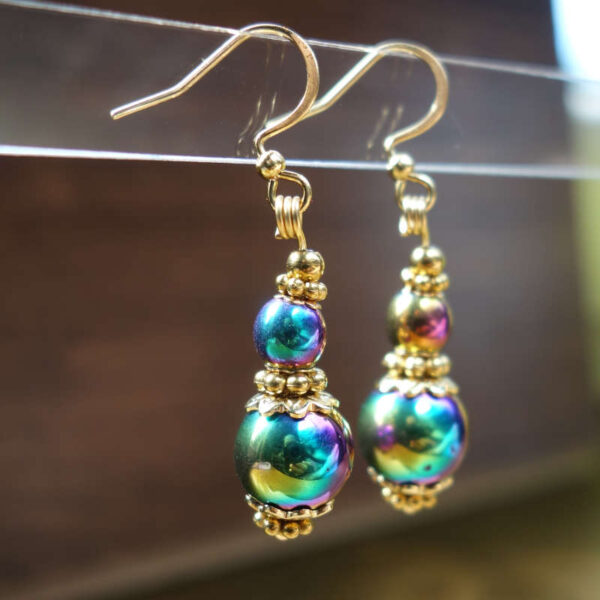 Iridescent Hematine Earrings with Hypoallergic Stainless Steel Hooks