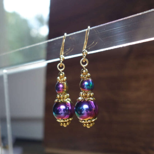 Iridescent Hematine Earrings with Hypoallergic Stainless Steel Hooks