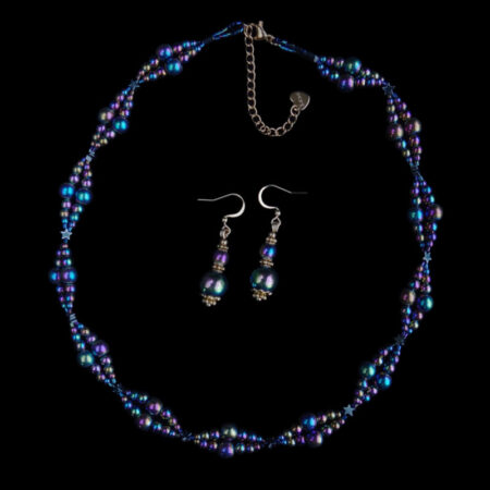 Iridescent Hematine Necklace & Earrings Set "Birkenland Starbirth"