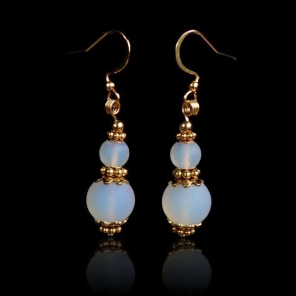 Matte Opalite Earrings Glass Beads Hypoallergic Stainless Steel Hooks