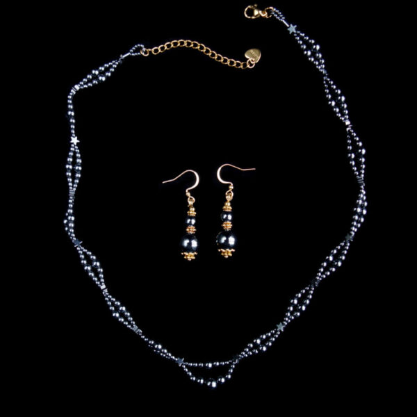 Midnight-Silver-Hematine-Beadwork-Necklace-Earrings-Set-Ceramic-Magnetic-Hematite-Beads-Hypoallergic-Stainless-Steel-Birkenland-Currents-Starbirth-08949-1