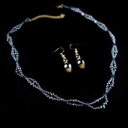 Midnight Silver Hematine Necklace & Earrings Set "Birkenland Starbirth"