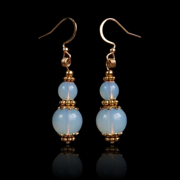 Opalite Earrings Glass Beads Hypoallergic Stainless Steel Hooks