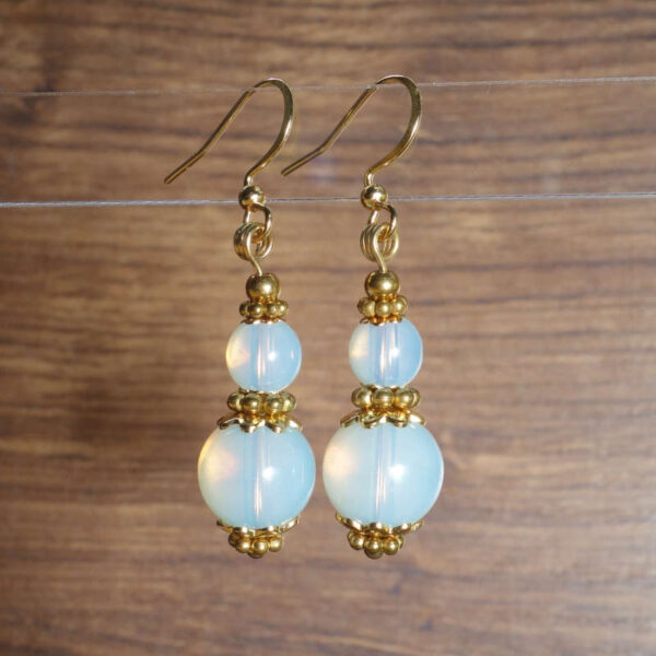 Opalite Earrings Glass Beads Hypoallergic Stainless Steel Hooks