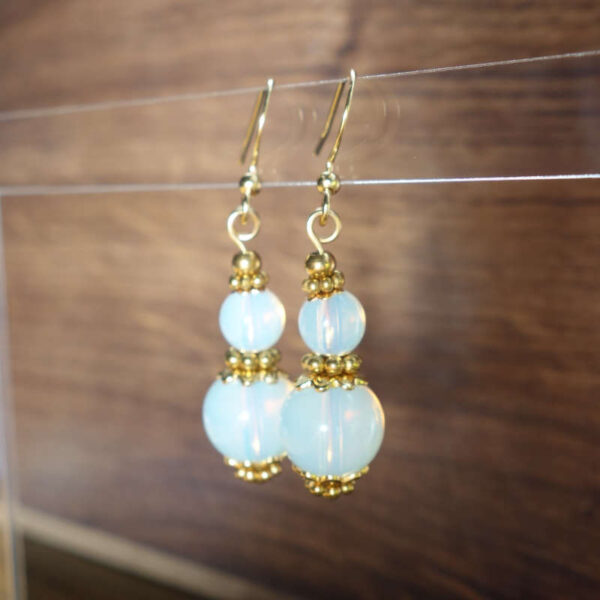 Opalite Earrings Glass Beads Hypoallergic Stainless Steel Hooks