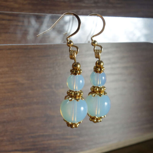 Opalite Earrings Glass Beads Hypoallergic Stainless Steel Hooks