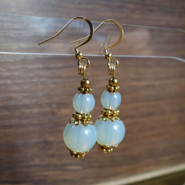 Opalite Earrings Glass Beads Hypoallergic Stainless Steel Hooks