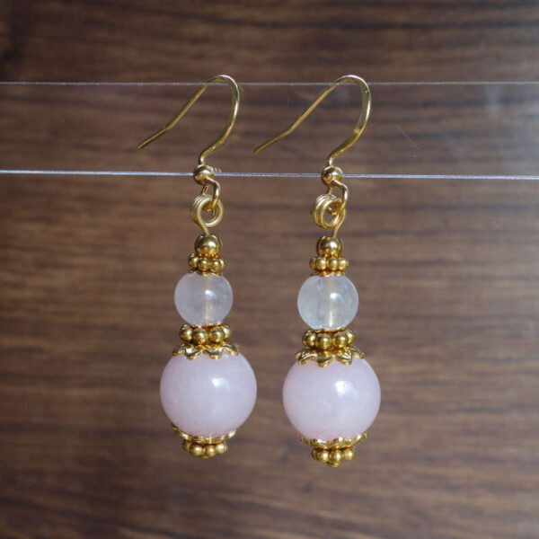 Rose Quartz Earring Semi-Precious Stone Beads Hypoallergic Stainless Steel Hooks