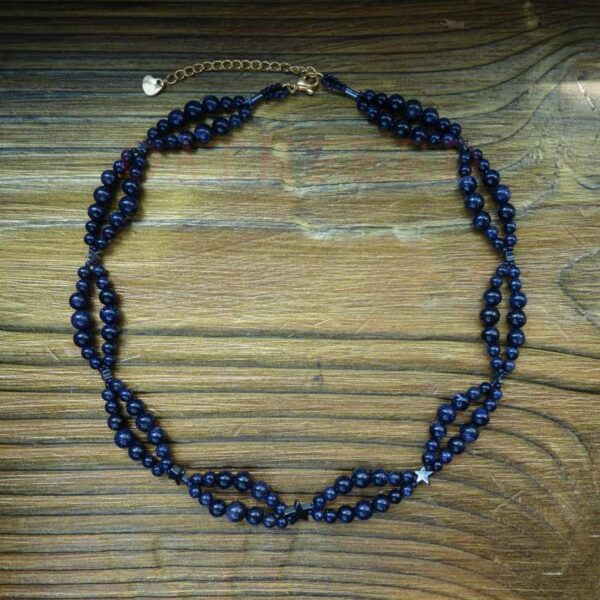 Birkenland Starbirth Cosmic Blue Sandstone Goldstone Necklace Glass Beads Hypoallergic Stainless Steel