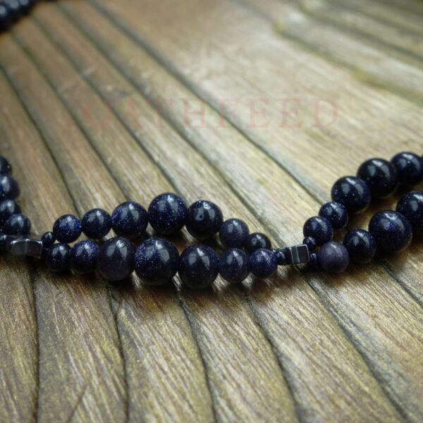 Birkenland Starbirth Cosmic Blue Sandstone Goldstone Necklace Glass Beads Hypoallergic Stainless Steel