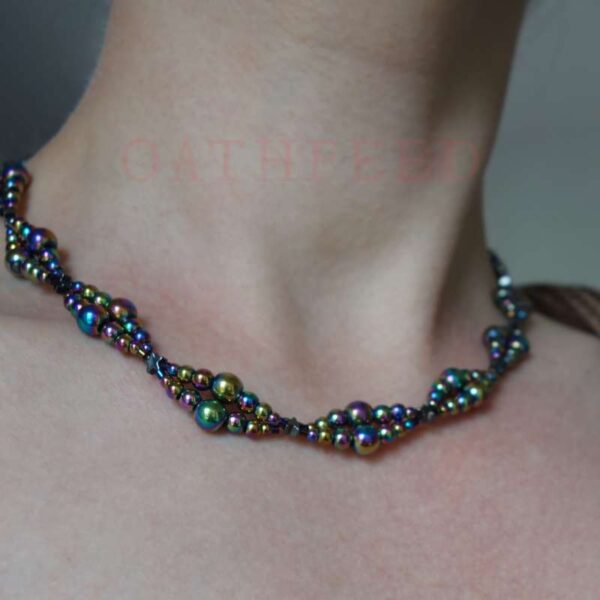 Birkenland Starbirth Iridescent Hematine Necklace Manmade Ceramic Hematite Beads Hypoallergic Stainless Steel