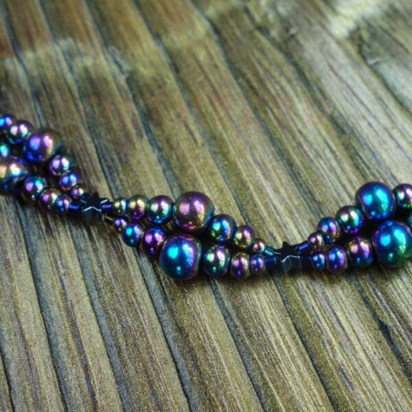 Birkenland Starbirth Iridescent Hematine Necklace Manmade Ceramic Hematite Beads Hypoallergic Stainless Steel