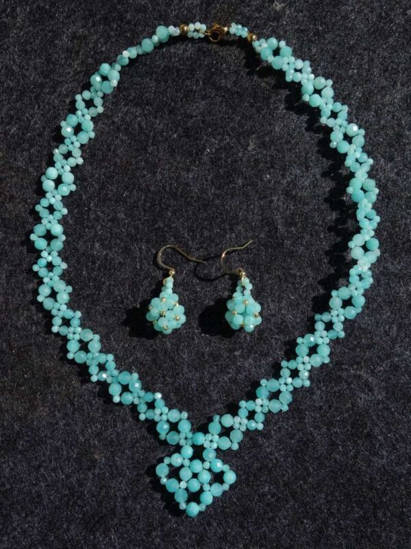 Russian Amazonite Necklace and Earrings Set Semi-Precious Stone Faceted Beads Hypoallergic Stainless Steel