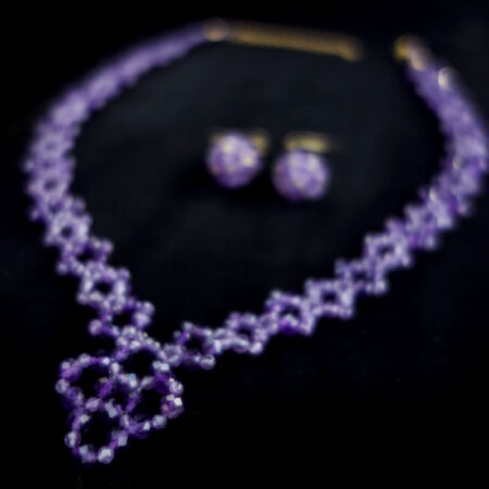 Amethyst Beadwork Necklace and Earrings Set