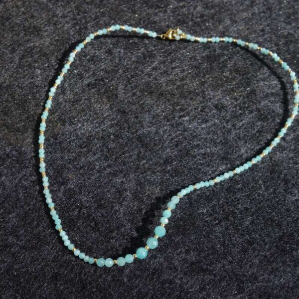 Russian Amazonite Necklace Semi-Precious Stone Faceted Beads Miyuki Glass Hypoallergic Stainless Steel