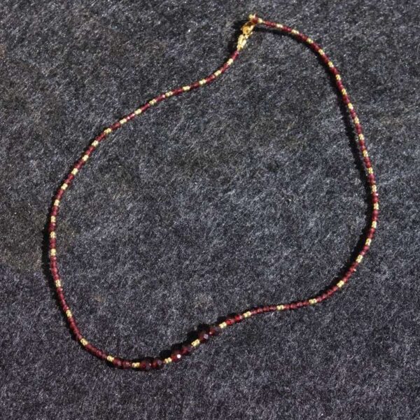 Almandine Garnet Beadwork Necklace Semi-Precious Stone Faceted Beads Hypoallergic Stainless Steel