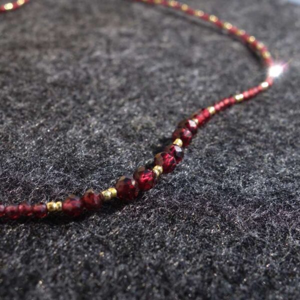 Almandine Garnet Beadwork Necklace Semi-Precious Stone Faceted Beads Hypoallergic Stainless Steel