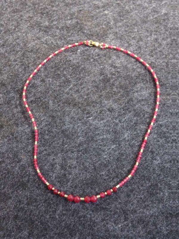 Red Chalcedony Necklace Semi-Precious Stone Faceted Beads Golden Miyuki Beads Hypoallergic Stainless Steel