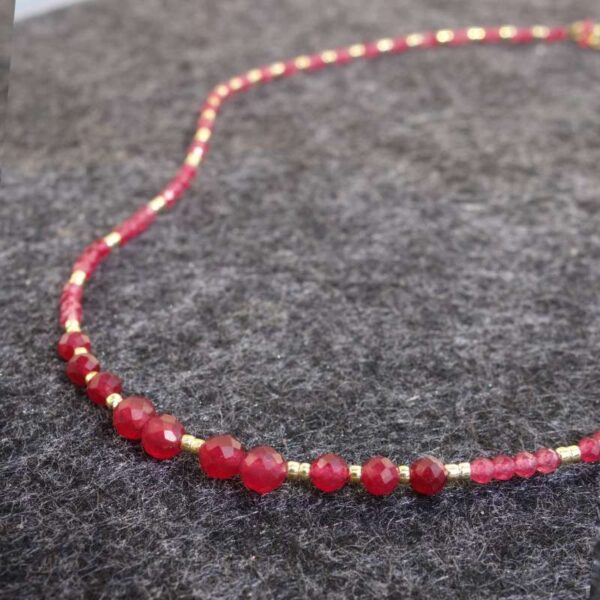 Red Chalcedony Necklace Semi-Precious Stone Faceted Beads Golden Miyuki Beads Hypoallergic Stainless Steel