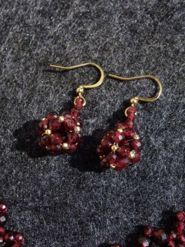 Almandine Garnet Beadwork Necklace and Earrings Set Semi-Precious Stone Faceted Beads Hypoallergic Stainless Steel