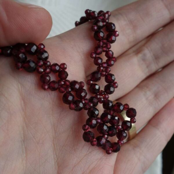 Almandine Garnet Beadwork Necklace and Earrings Set Semi-Precious Stone Faceted Beads Hypoallergic Stainless Steel