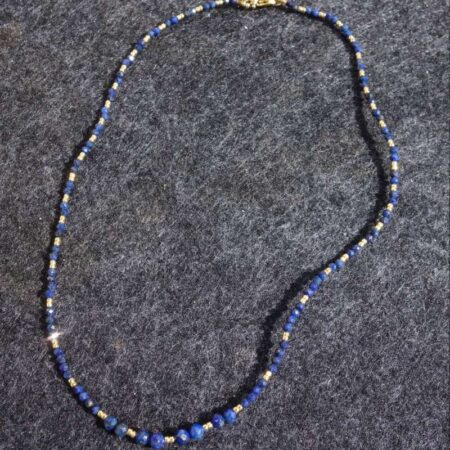 Lapis Lazuli Necklace Semi-Precious Stone Faceted Beads Golden Miyuki Beads Hypoallergic Stainless Steel