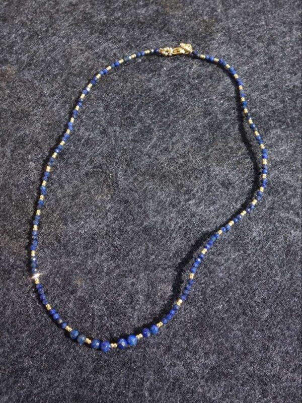 Lapis Lazuli Necklace Semi-Precious Stone Faceted Beads Golden Miyuki Beads Hypoallergic Stainless Steel