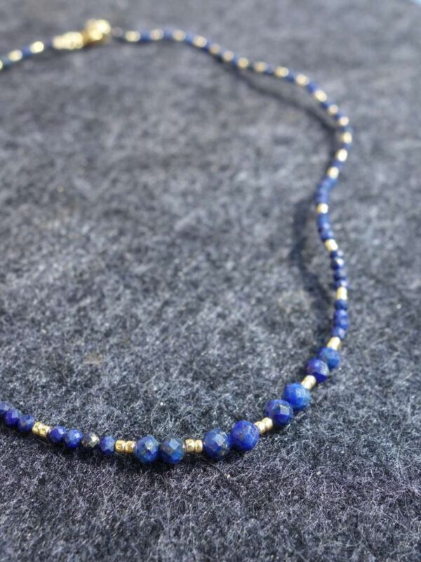 Lapis Lazuli Necklace Semi-Precious Stone Faceted Beads Golden Miyuki Beads Hypoallergic Stainless Steel