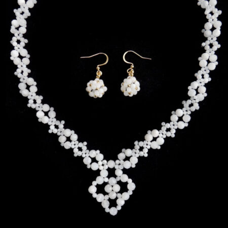 Moonstone Beadwork Necklace and Earrings Set