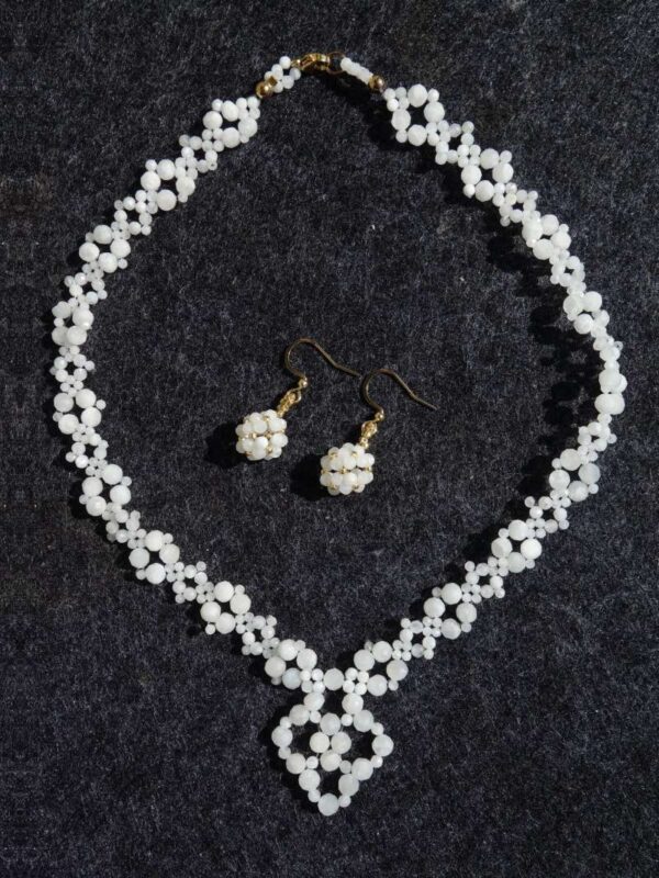 Moonstone Necklace and Earrings Set Semi-Precious Stone Faceted Beads Hypoallergic Stainless Steel Clasp