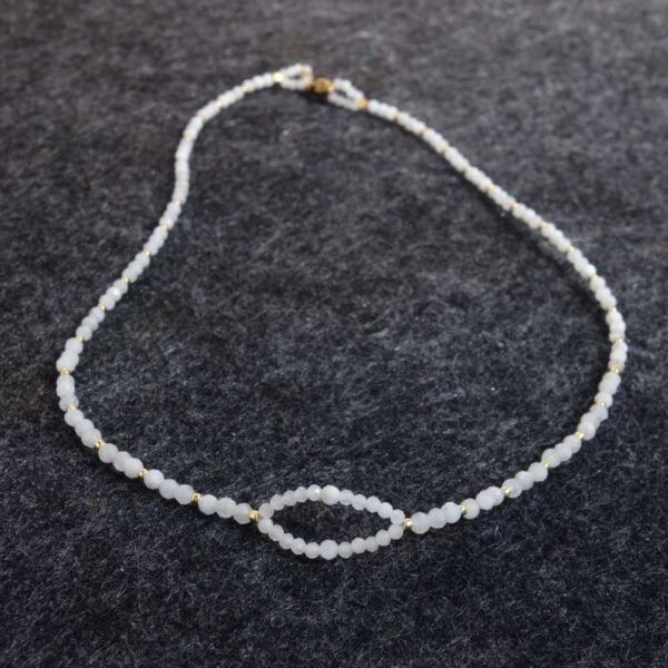 Moonstone Necklace Semi-Precious Stone Faceted Beads Miyuki Glass Hypoallergic Stainless Steel Clasp