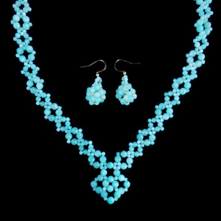 Russian Amazonite Beadwork Necklace and Earrings Set