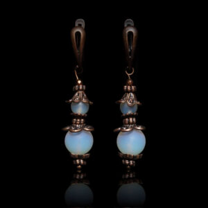 Dangling Double-Beaded Classical Earrings with Semi-Precious Stones and Brass English Lock Latchback with Antique Red Copper Finish