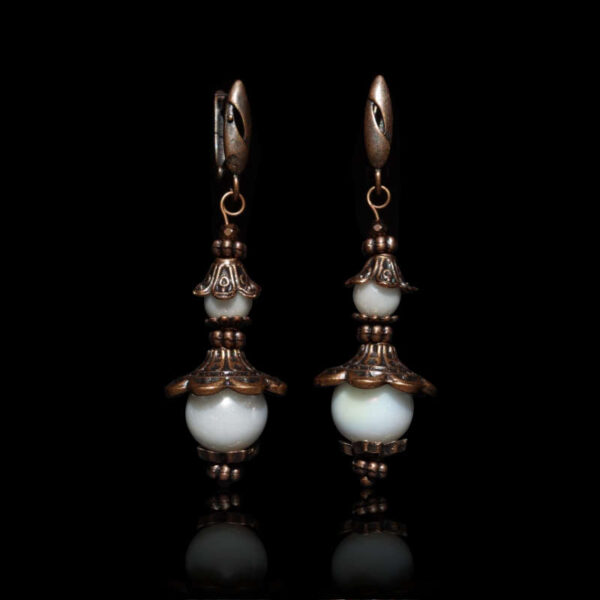 AB-White Procelain imitation Earrings art glass round beads Antique Copper Style English Lock Hooks