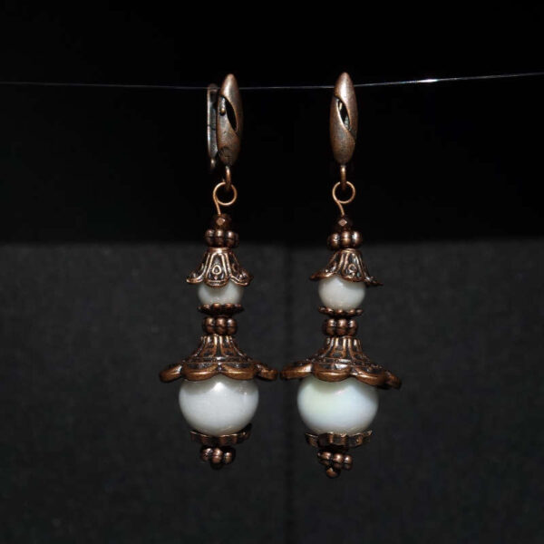 AB-White Procelain imitation Earrings art glass round beads Antique Copper Style English Lock Hooks