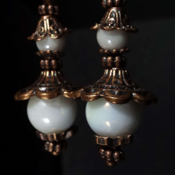 AB-White Procelain imitation Earrings art glass round beads Antique Copper Style English Lock Hooks