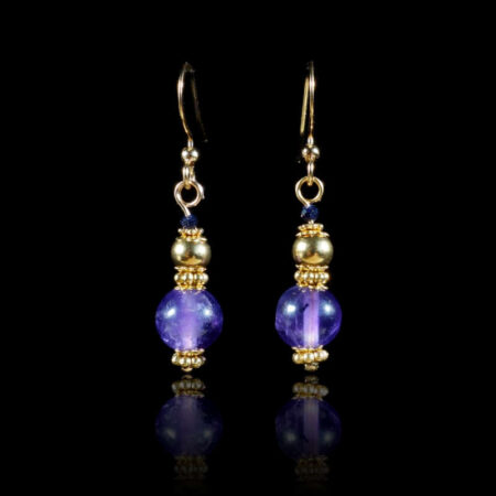 Amethyst Semi-Precious Stone Bead Earrings with PVD Plated Stainless Steel French Hooks