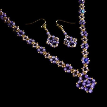 Lavender Purple Zircon Beadwork Necklace & Earrings Set