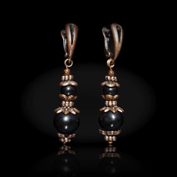 Black Ox Horn Earrings natural bone round beads Antique Copper Style English Lock Hooks