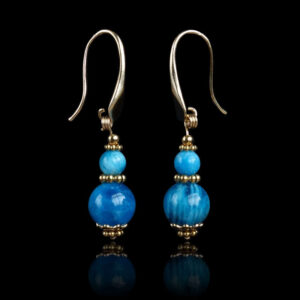 Dangling Double-Beaded Classical Earrings with with Semi-Precious Stones and 925 Sterling Silver 18k Gold and Rhodium Finish Hooks