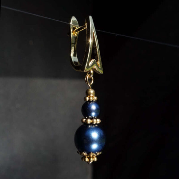 Blue Preciosa Pearl Imitation Glass Single Earring Hypoallergic Shvenzy Earwires English Lock Hooks Gold Plated Brass and Stainless Steel