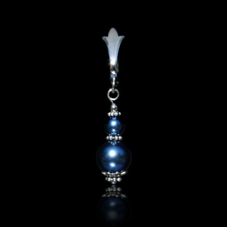 Blue Preciosa Glass Pearl Earring - Rhodium Finish