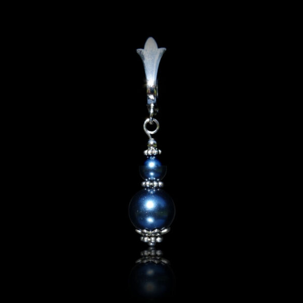 Blue Preciosa Pearl Imitation Glass Single Earring Hypoallergic Shvenzy Earwires English Lock Hooks Rhodium Plated Brass and Stainless Steel