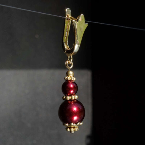 Bordeaux Preciosa Pearl Imitation Glass Single Earring Hypoallergic Shvenzy Earwires English Lock Hooks Gold Plated Brass and Stainless Steel